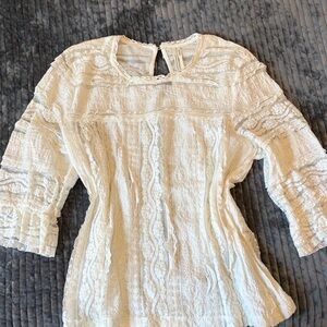 Anthropologie Cream Lace Blouse Medium 3/4 Sleeve